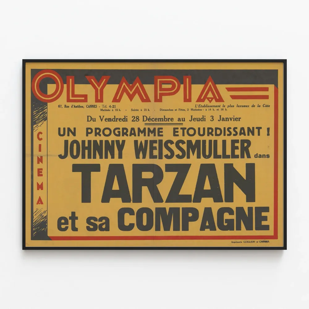 Affiche Vintage Film Tarzan et sa Compagne Johnny Weissmuller