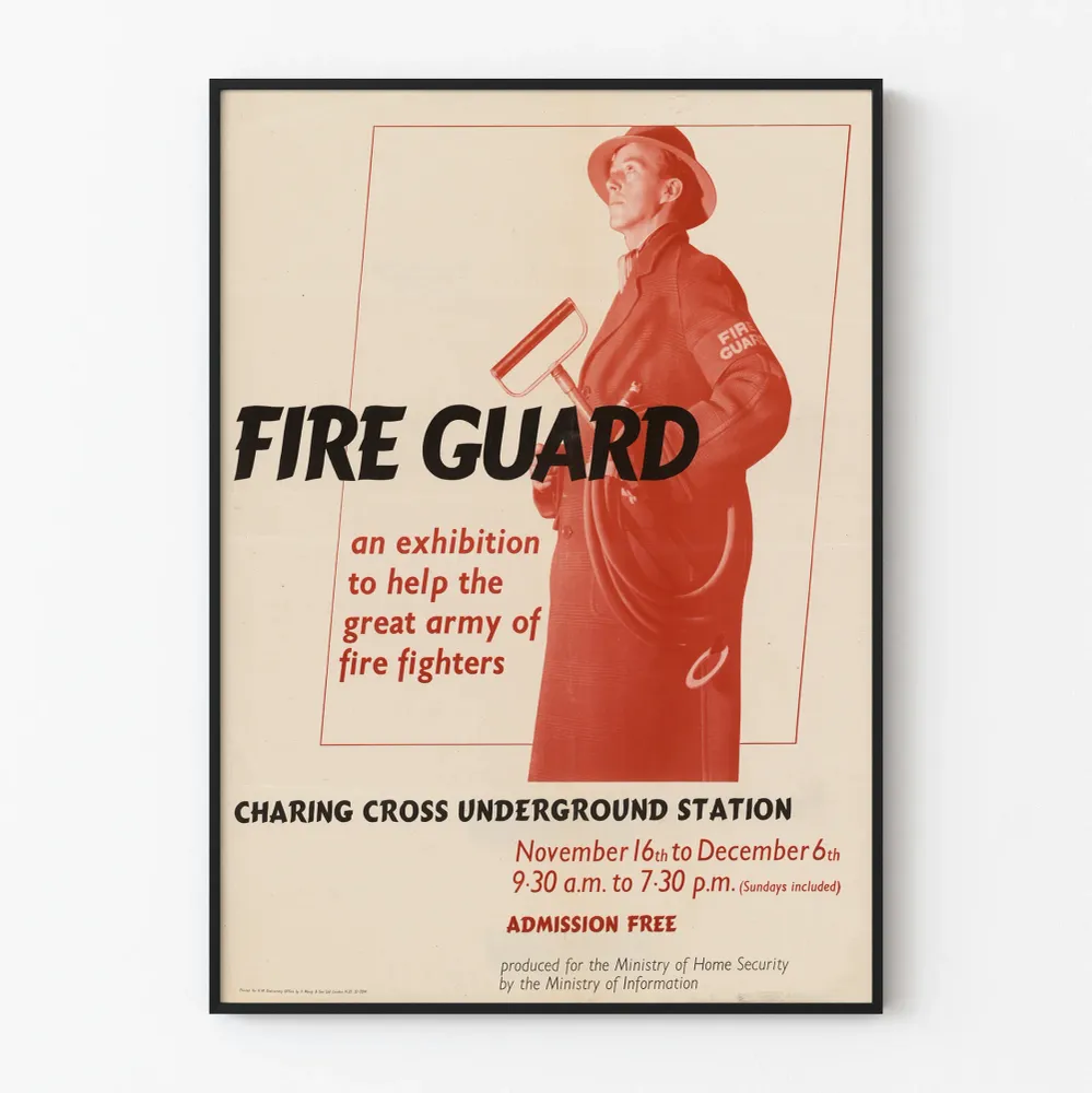 Affiche Vintage Fire Guard : Exposition Secours Pompiers
