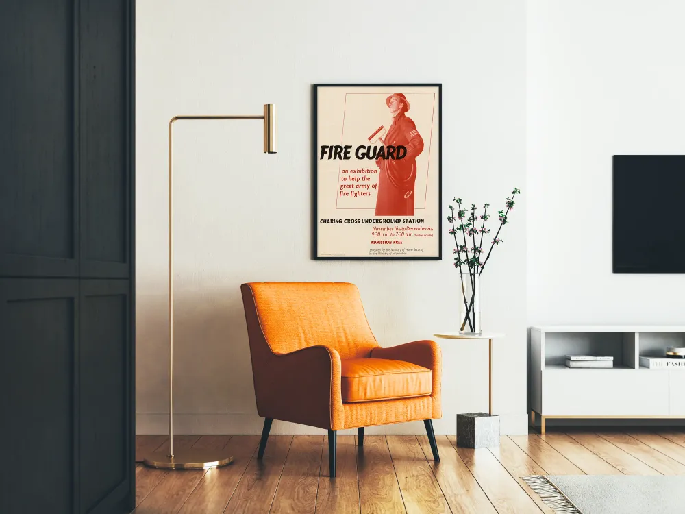 Affiche Vintage Fire Guard : Exposition Secours Pompiers