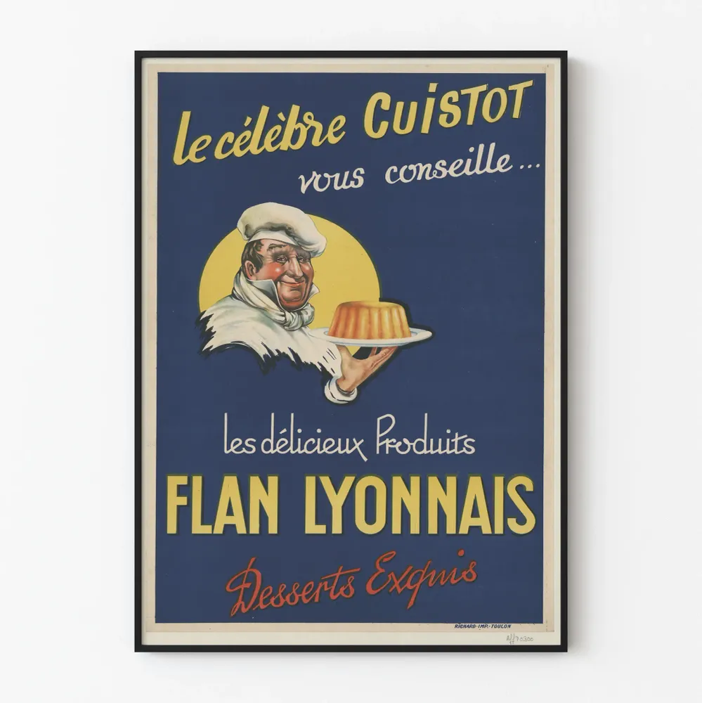 Affiche vintage Flan Lyonnais cuistot célèbre