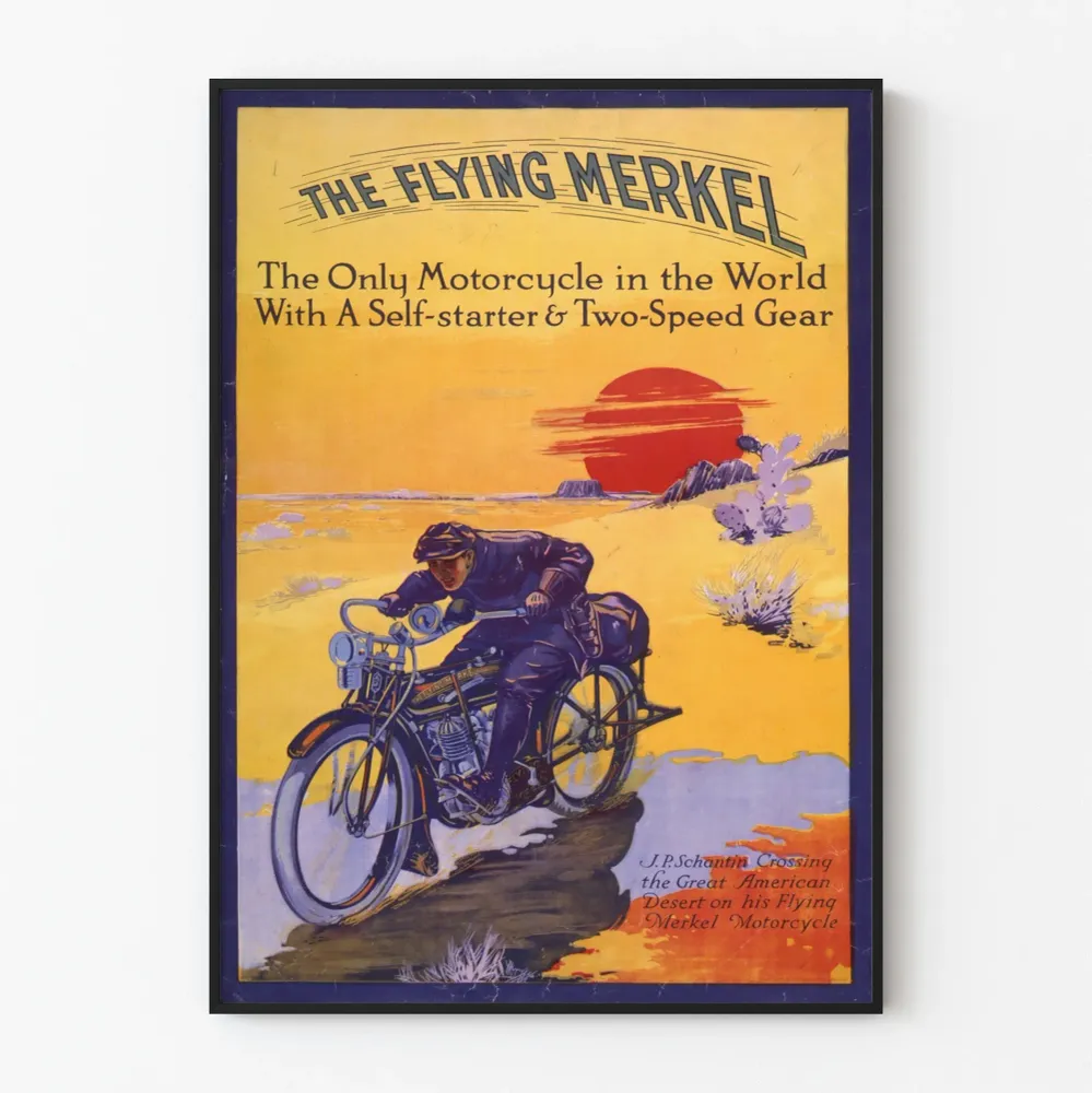 Affiche vintage Flying Merkel moto ancienne