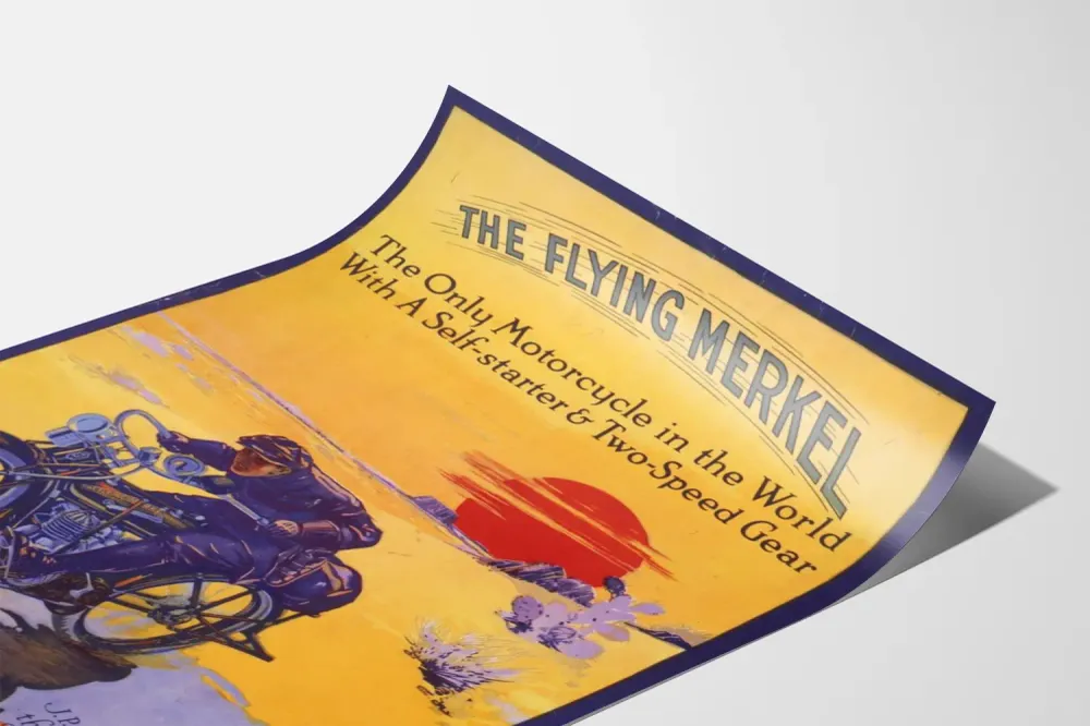 Affiche vintage Flying Merkel moto ancienne