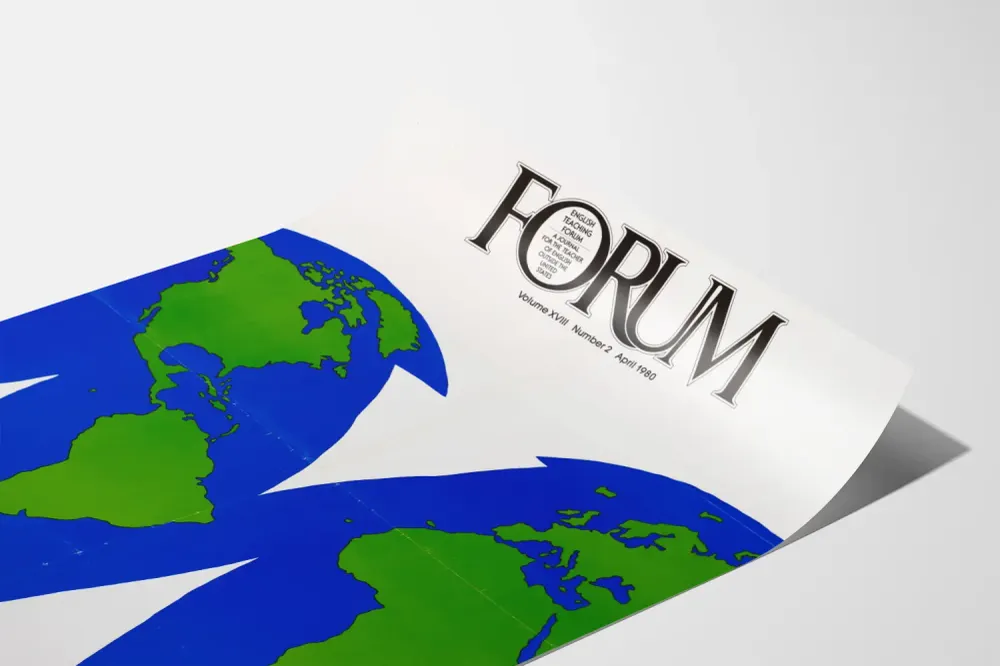 Affiche vintage Forum English Teaching, carte du monde 1980