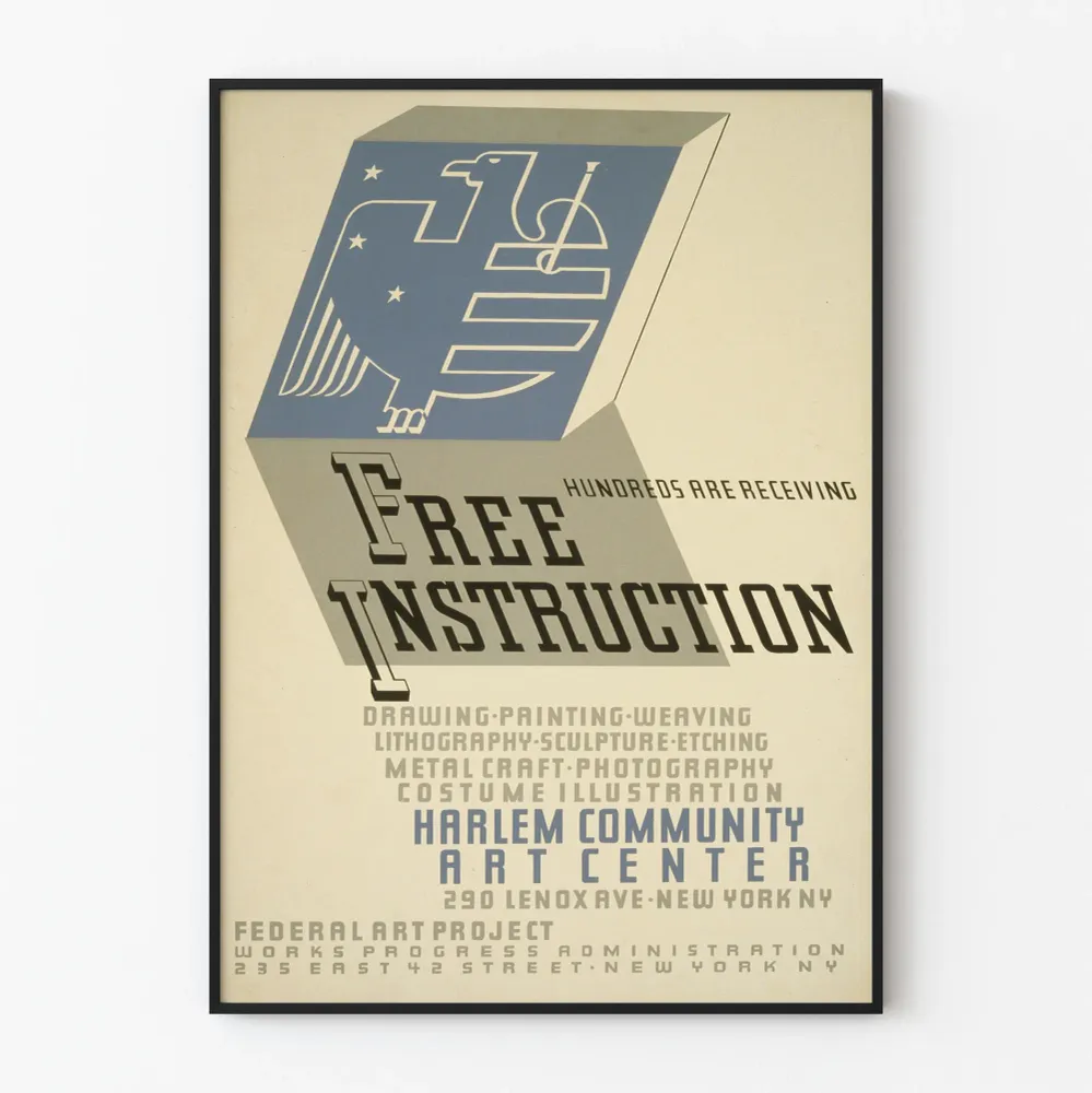 Affiche Vintage Free Instruction Harlem Community Art Center