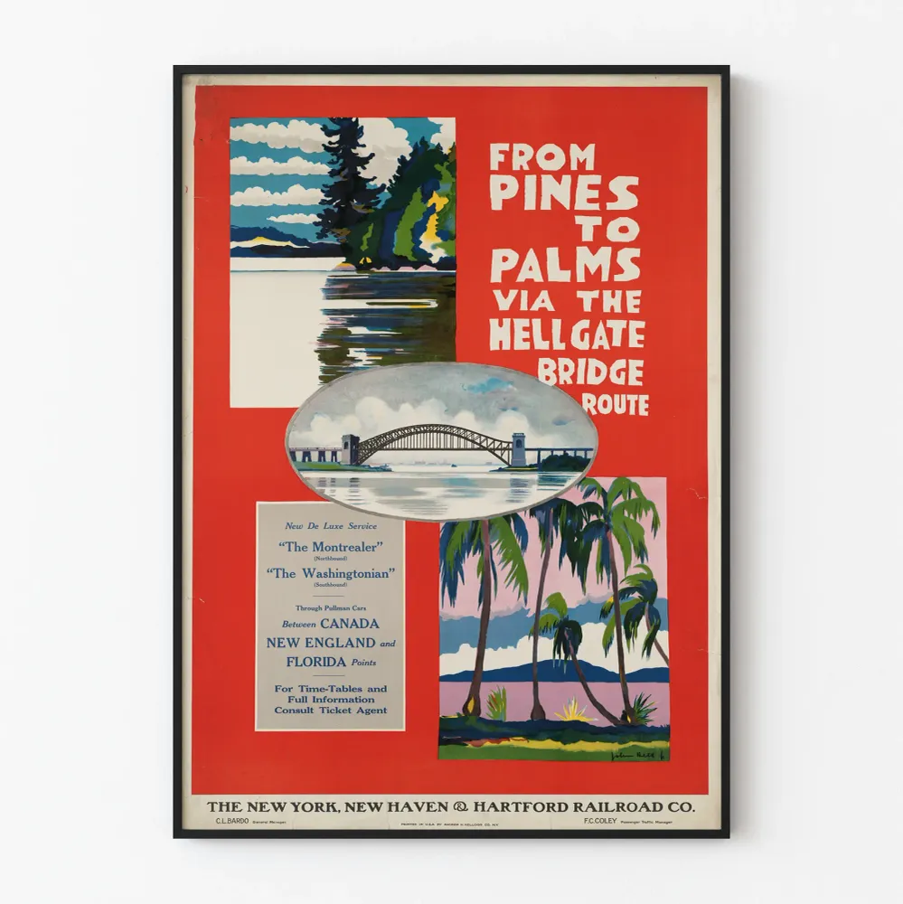 Affiche vintage 'From Pines to Palms' Route Hell Gate Bridge