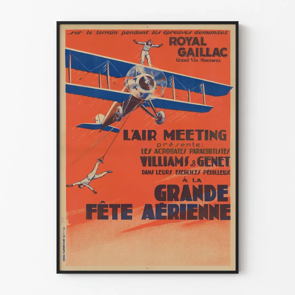 Affiche vintage Fête érienne avec Acrobates Parachutistes