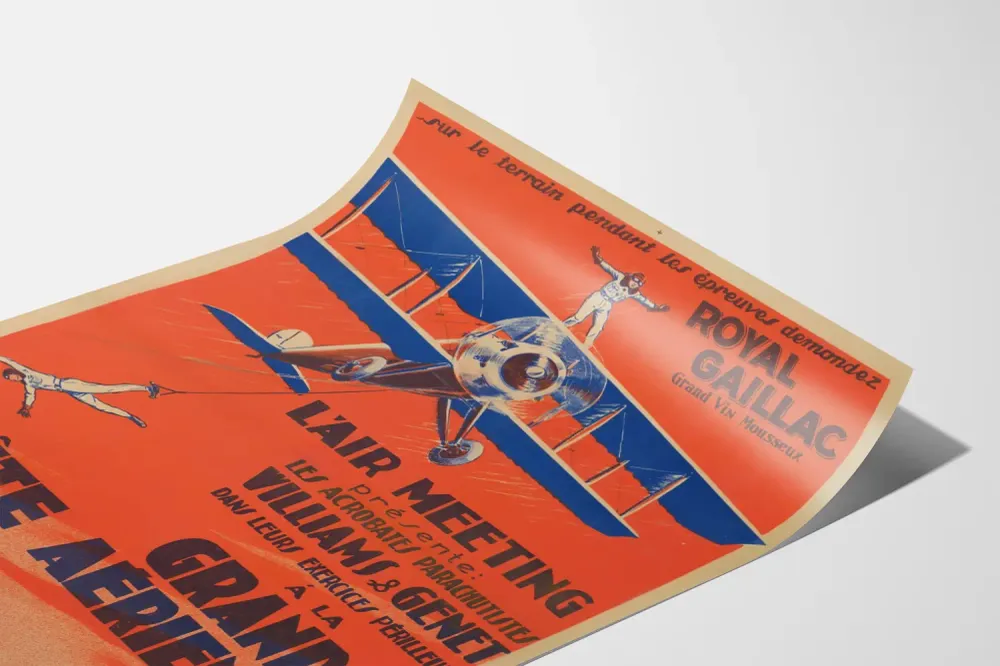 Affiche vintage Fête érienne avec Acrobates Parachutistes