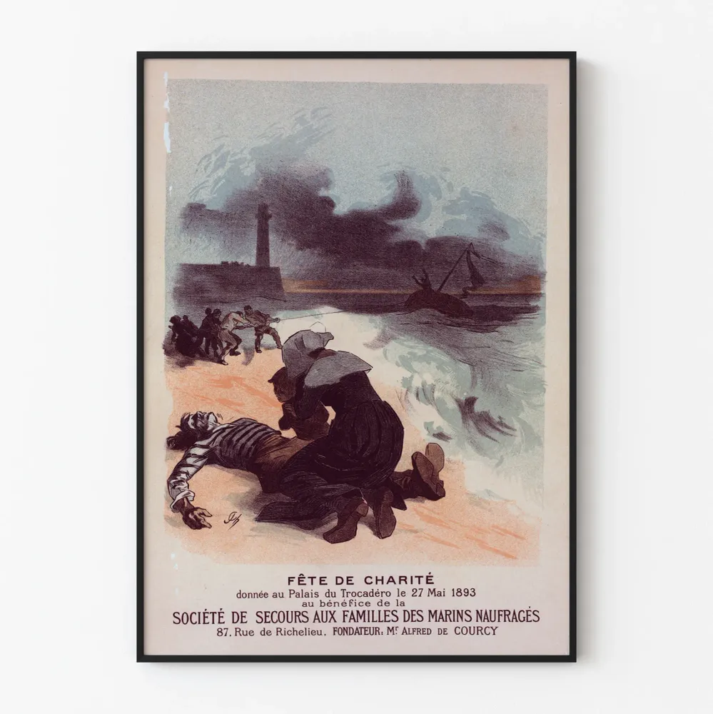 Affiche Vintage Fête de Charité 1893 Sécurité Maritime