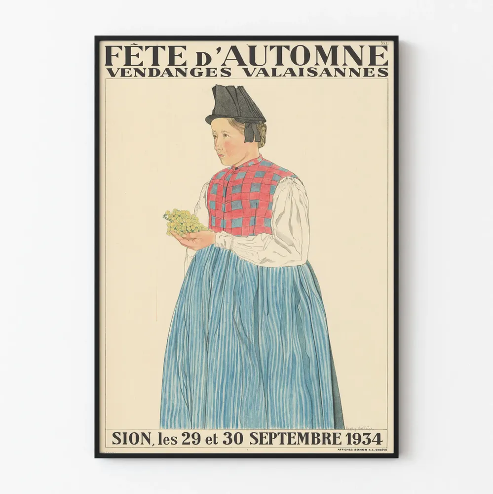 Affiche vintage Fête d'Automne vendanges valaisannes Sion 1934