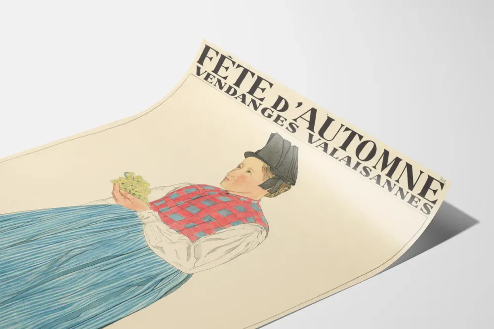 Affiche vintage Fête d'Automne vendanges valaisannes Sion 1934