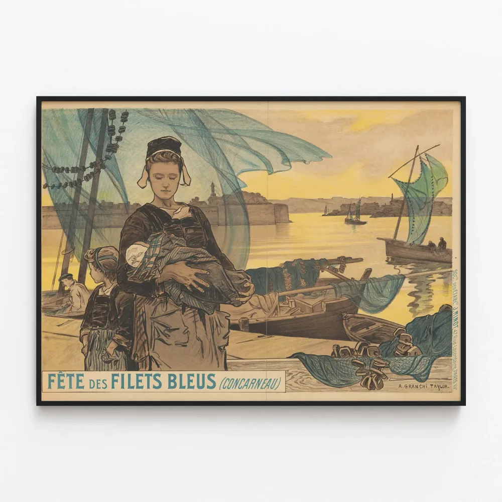 Affiche vintage Fête des Filets Bleus de Concarneau - Décoration murale marine