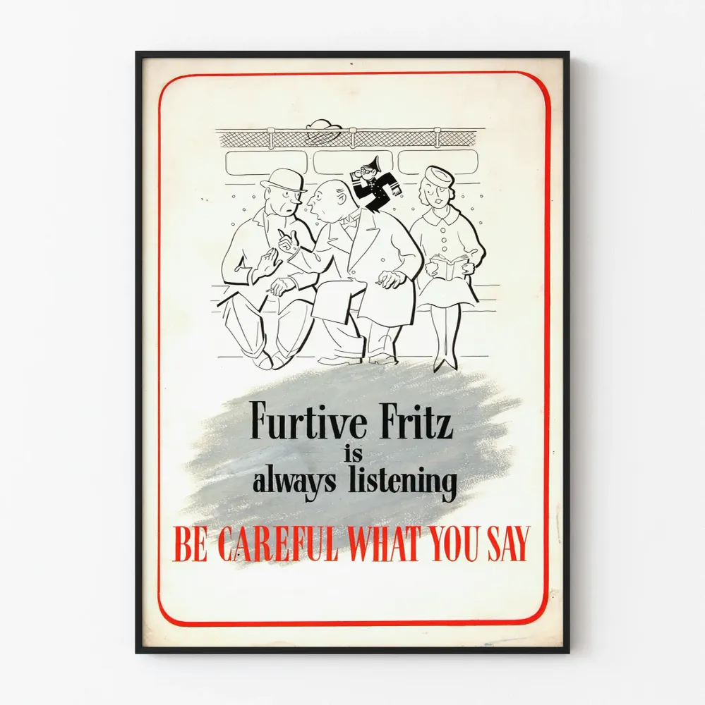 Affiche vintage Furtive Fritz toujours à l'écoute - Décoration murale rétro