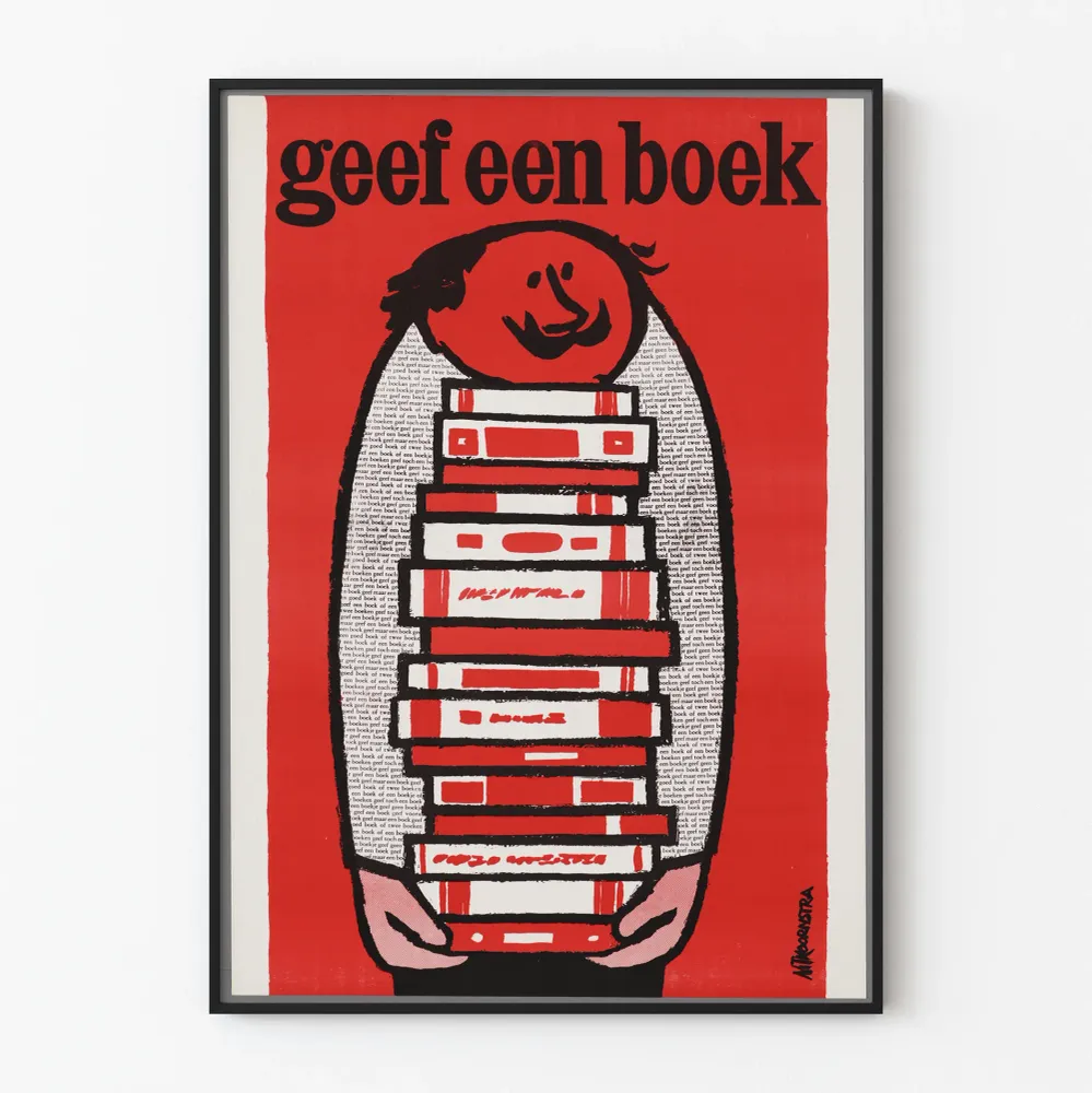 Affiche vintage 'geef een boek' style graphique pour décoration murale
