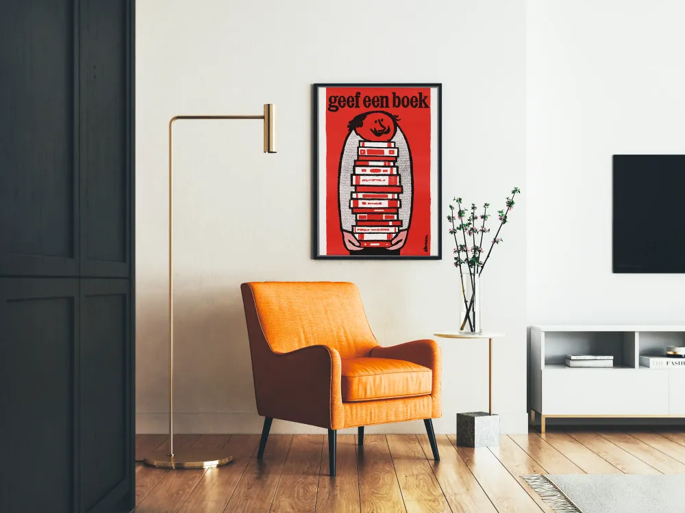 Affiche vintage 'geef een boek' style graphique pour décoration murale