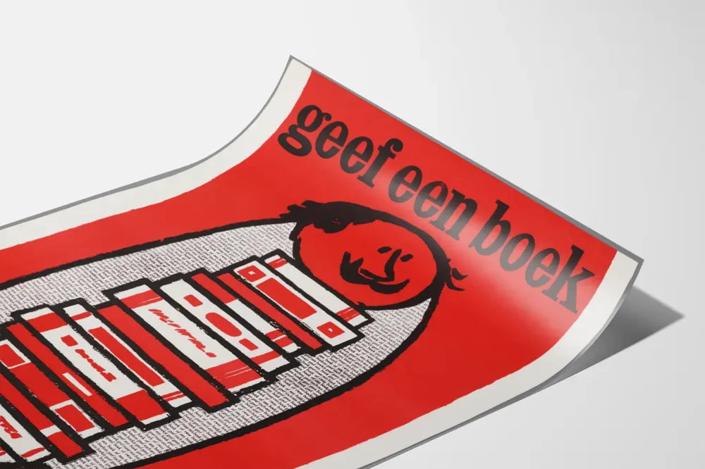 Affiche vintage 'geef een boek' style graphique pour décoration murale