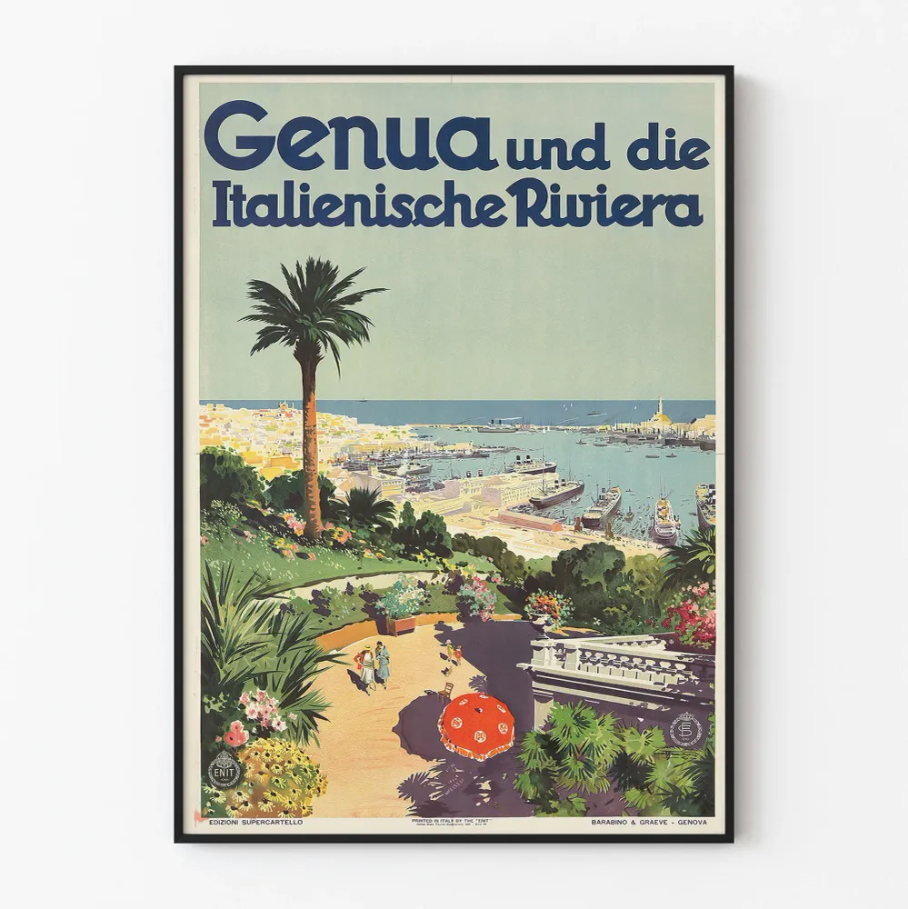Affiche Vintage Genua et la Riviera Italienne Pour Décoration Murale