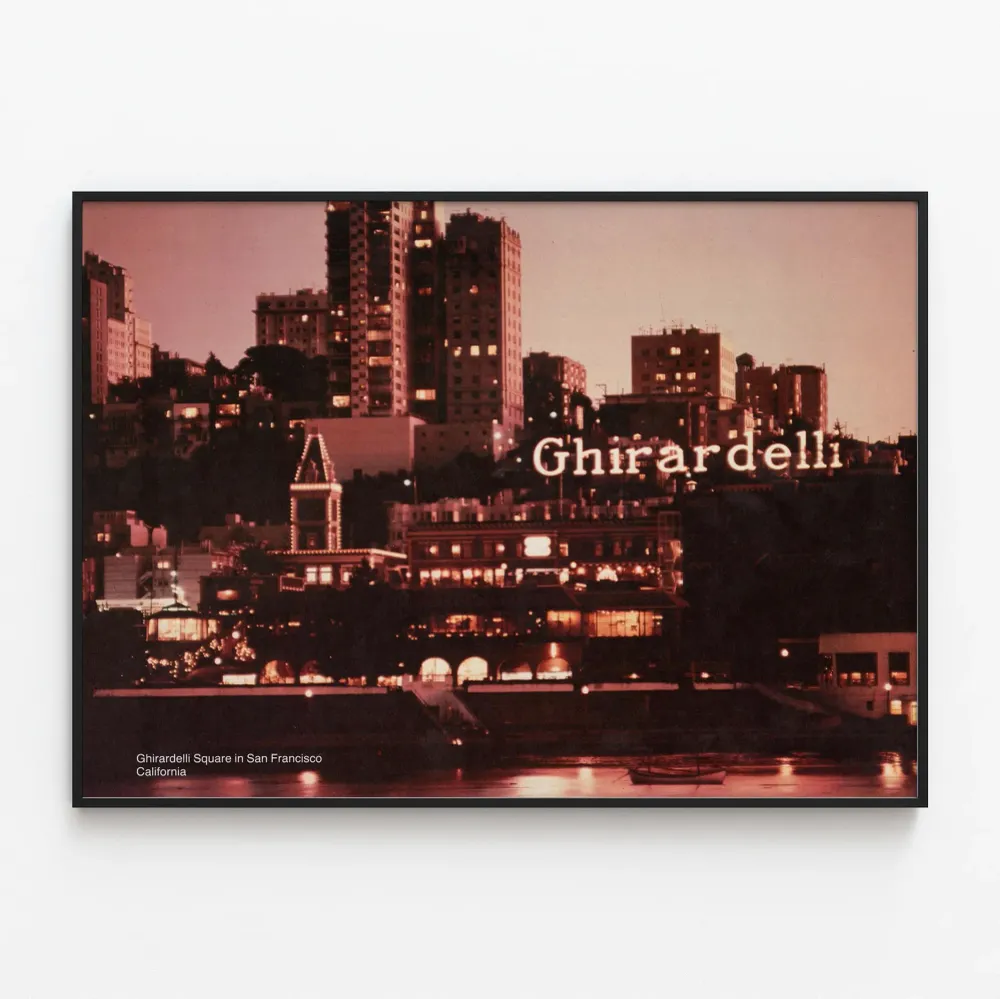 Affiche vintage Ghirardelli Square à San Francisco au crépuscule