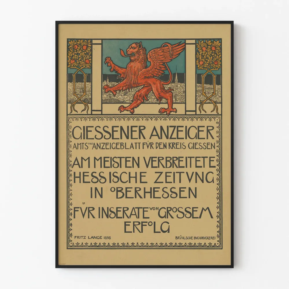 Affiche Vintage Giessener Anzeiger avec Lion Ailé