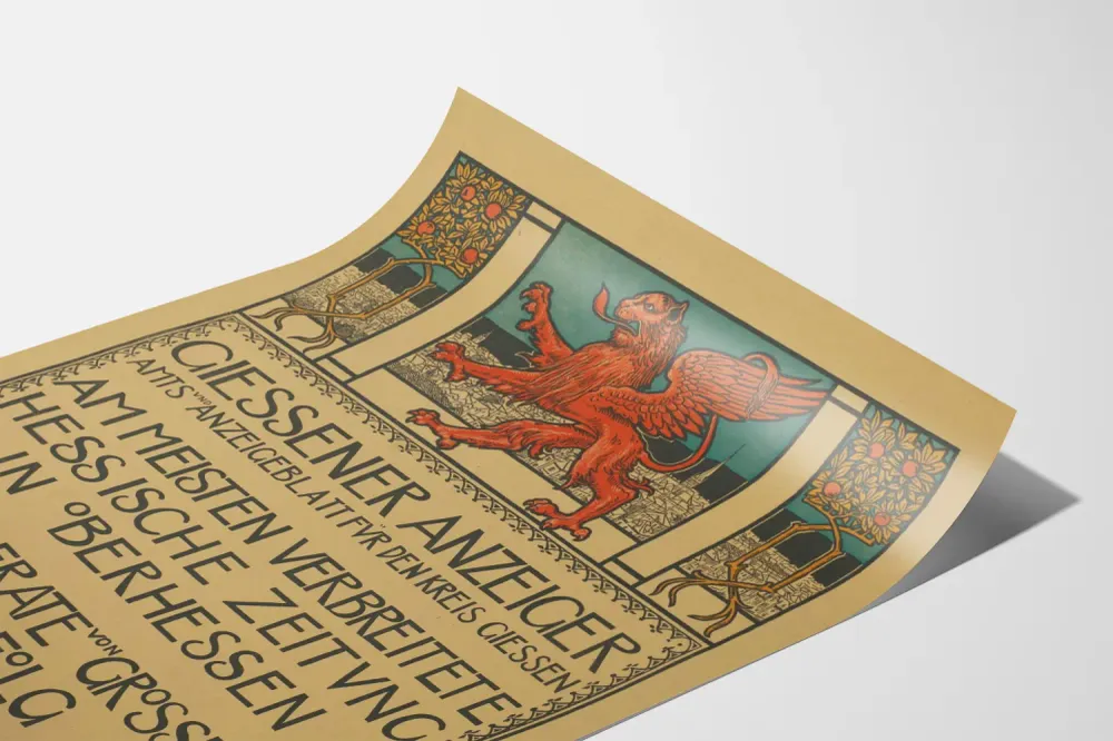 Affiche Vintage Giessener Anzeiger avec Lion Ailé