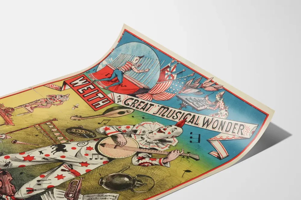 Affiche Vintage Le Grand Merveille Musical Weith Clown Musicien