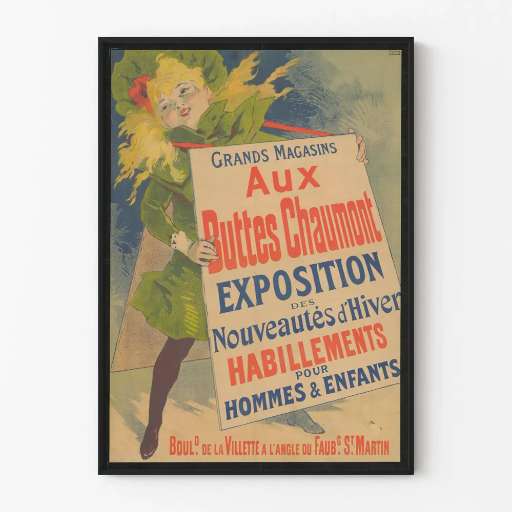 Affiche vintage Grands Magasins Aux Buttes Chaumont - Exposition Nouveautés d'Hiver