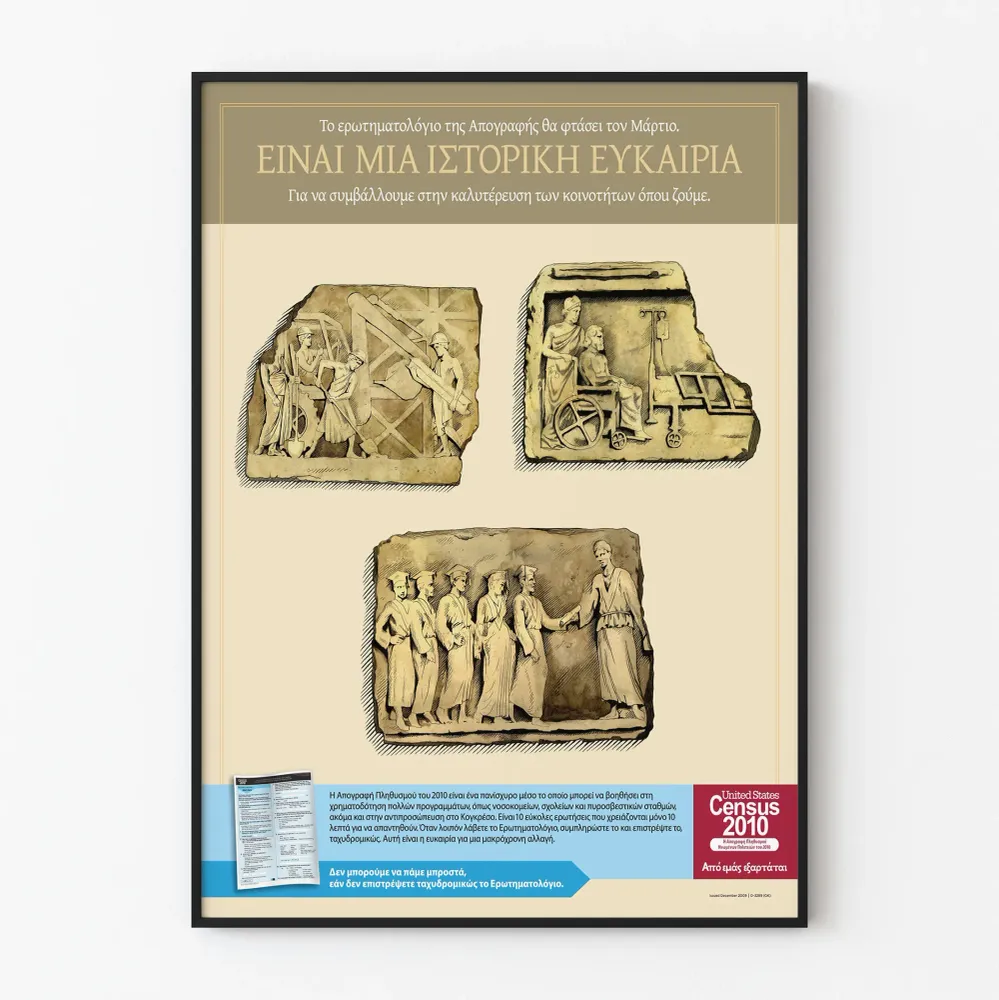 Affiche Vintage en Grec sur le Recensement 2010 des États-Unis