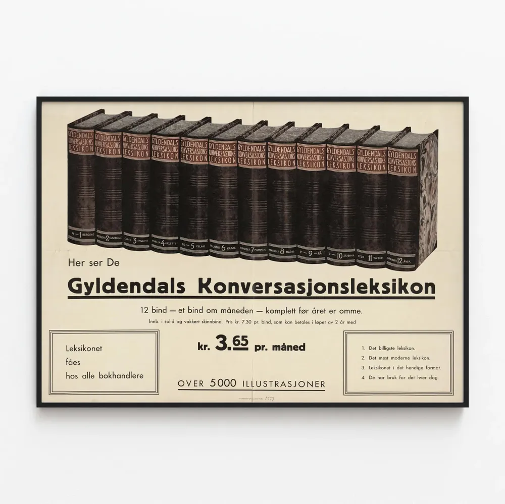 Affiche vintage Gyldendals Konversasjonsleksikon - Décoration murale rétro livre