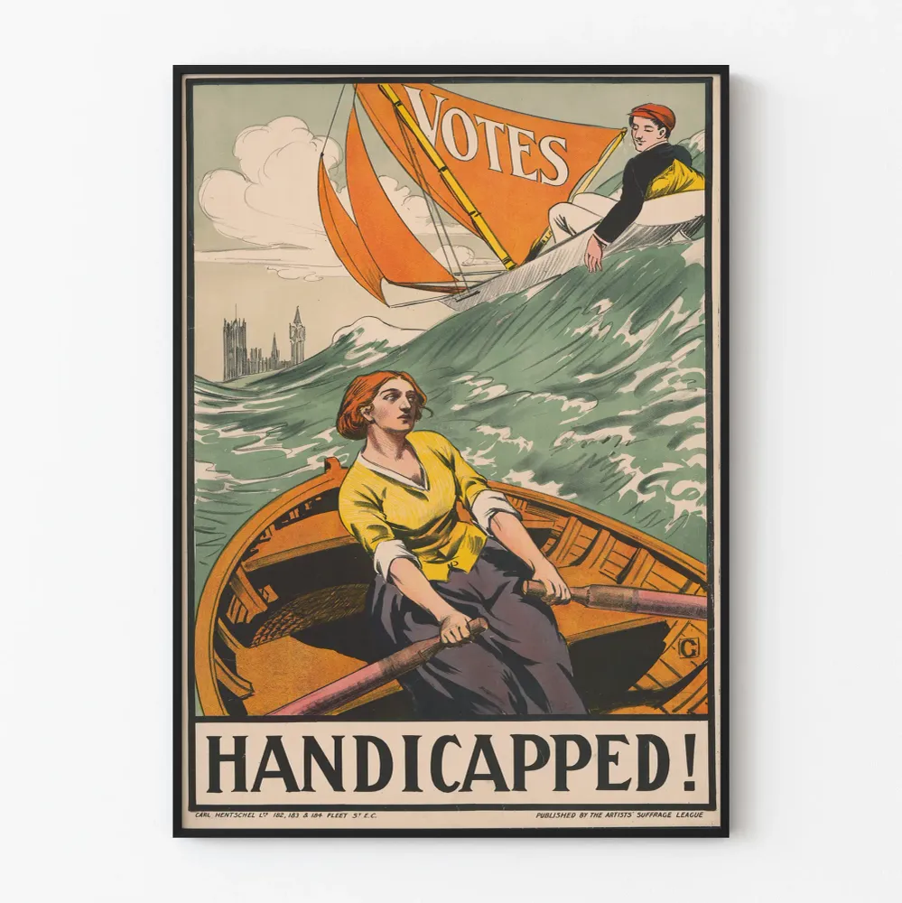 Affiche Vintage ‘Handicapped!’ - Illustration Engagée sur le Vote Féminin à Voile