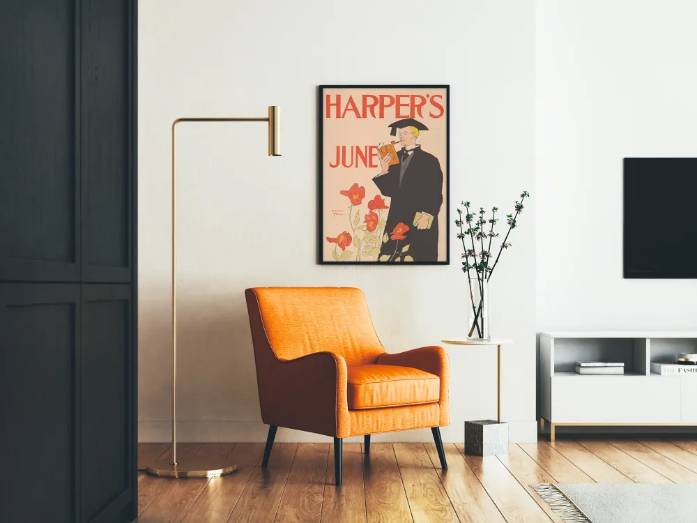 Affiche Vintage Harper's June avec étudiant en toge et pipes