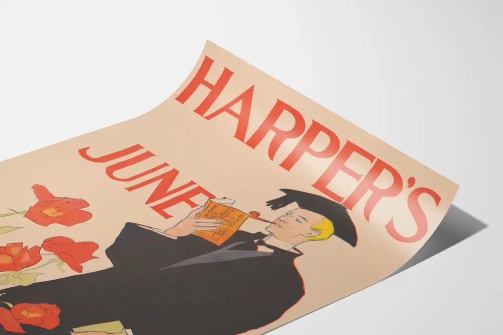 Affiche Vintage Harper's June avec étudiant en toge et pipes