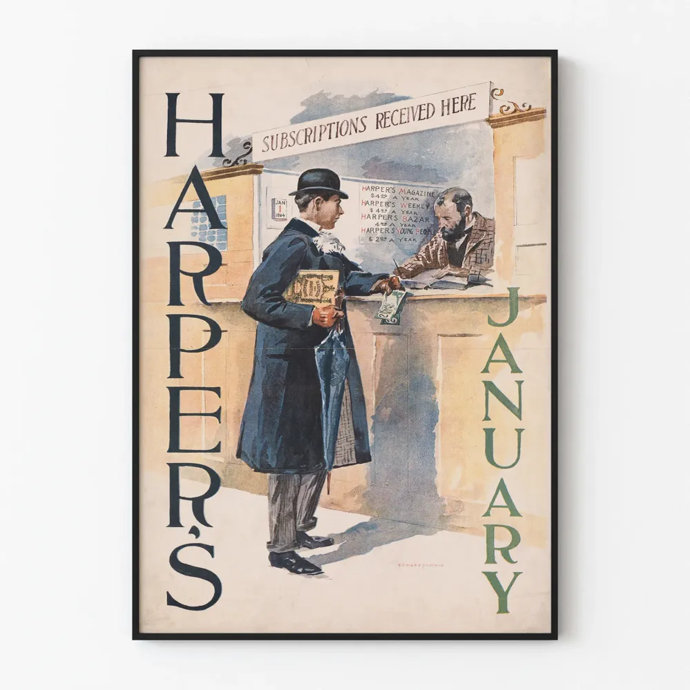 Affiche vintage Harper's Magazine janvier 1894 pour décoration murale