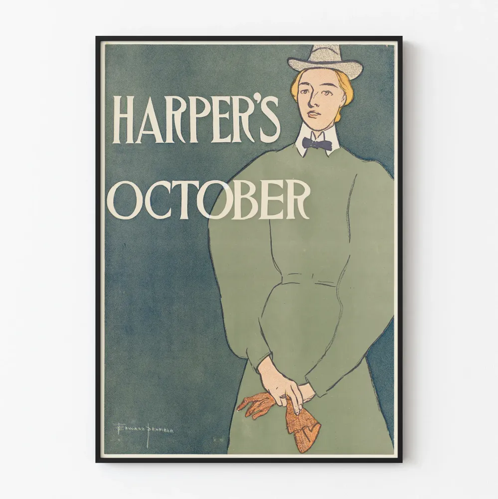 Affiche vintage Harper's October avec élégante silhouette féminine