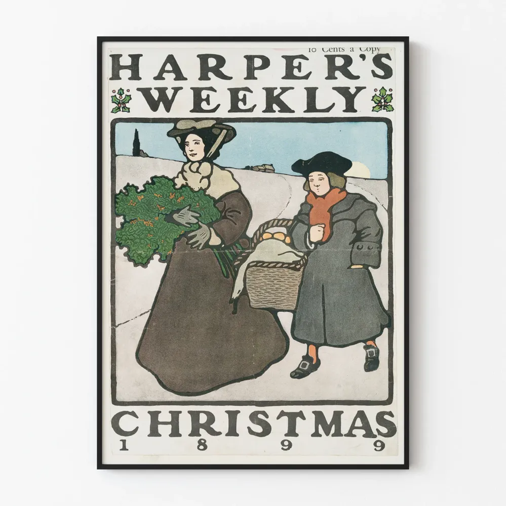 Affiche vintage Harper's Weekly Noël 1899 pour décoration murale
