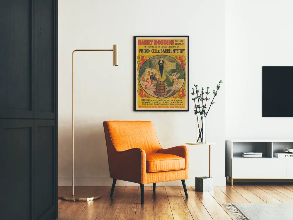 Affiche vintage Harry Houdini Prison Cell & Barrel Mystery