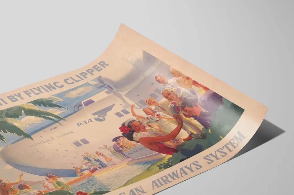 Affiche vintage Hawaii Flying Clipper Pan American Airways System