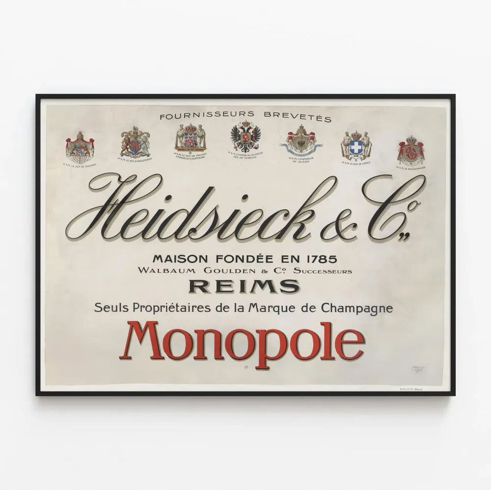 Affiche vintage Heidsieck & Co, maison fondée en 1785, Reims