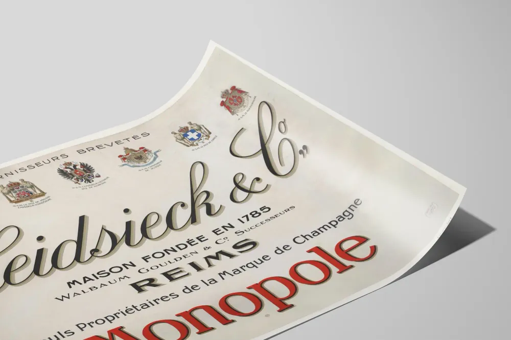 Affiche vintage Heidsieck & Co, maison fondée en 1785, Reims