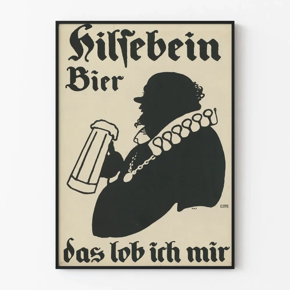 Affiche vintage Hilsebein Bier en silhouette