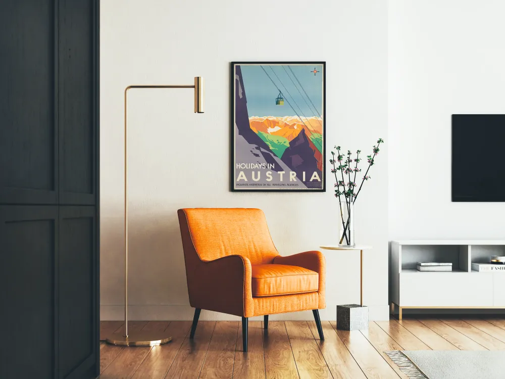Affiche vintage Holidays Austria - Décoration murale vintage montagne et téléphérique