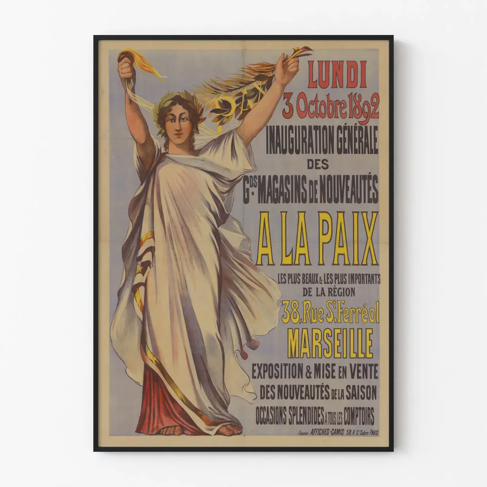 Affiche vintage inauguration Magasins La Paix Marseille 1892