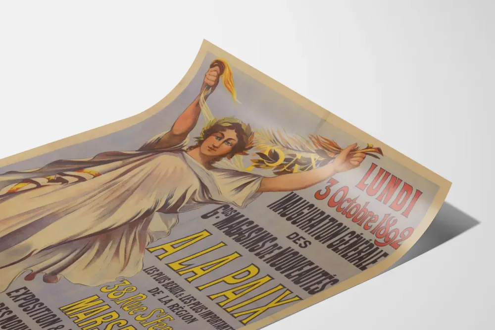 Affiche vintage inauguration Magasins La Paix Marseille 1892