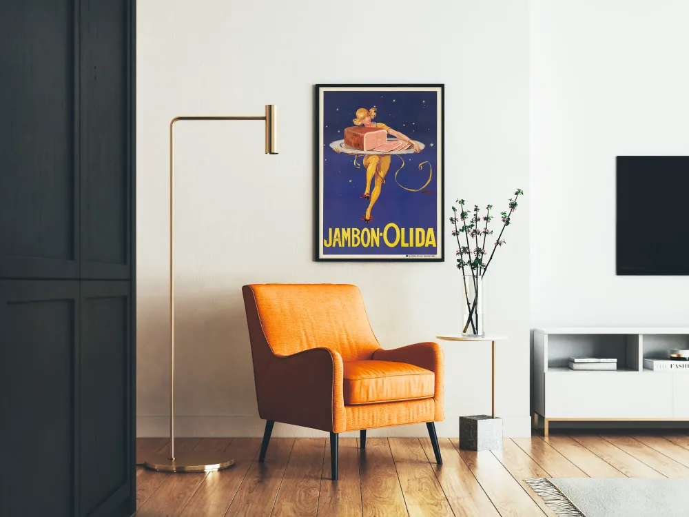 Affiche Vintage Jambon Olida Femme et Morceau de Jambon
