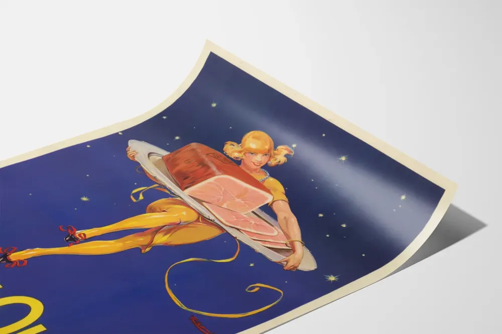 Affiche Vintage Jambon Olida Femme et Morceau de Jambon