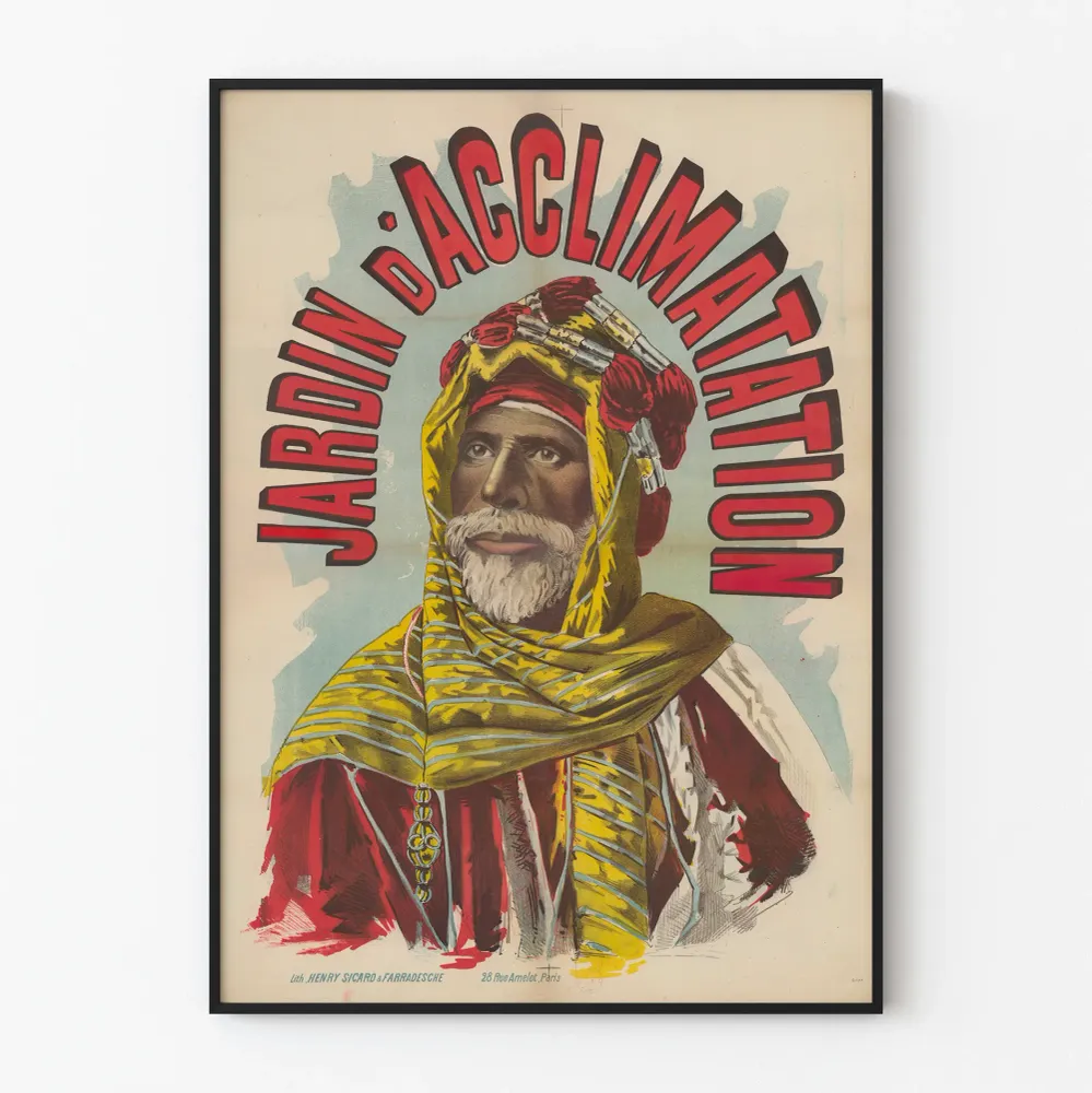 Affiche vintage Jardin d'Acclimatation avec portrait exotique