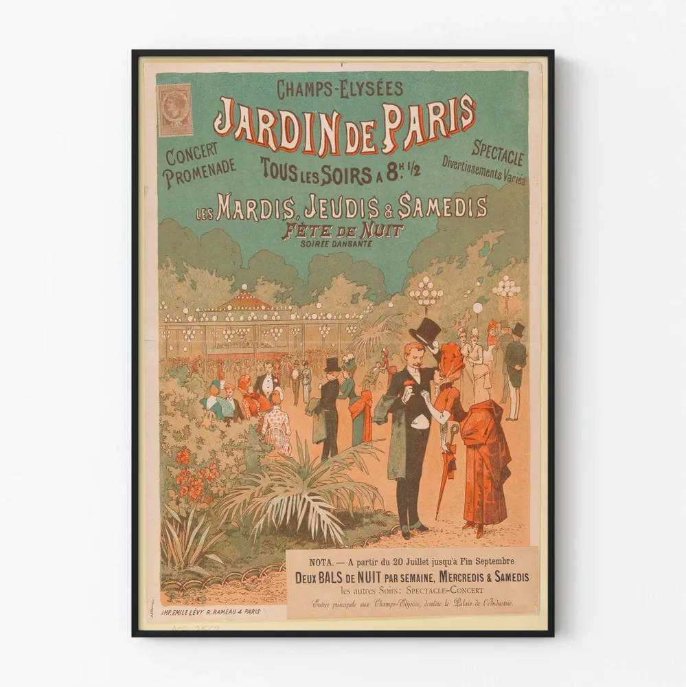 Affiche Vintage Jardin de Paris Champs-Élysées Spectacle et Concert