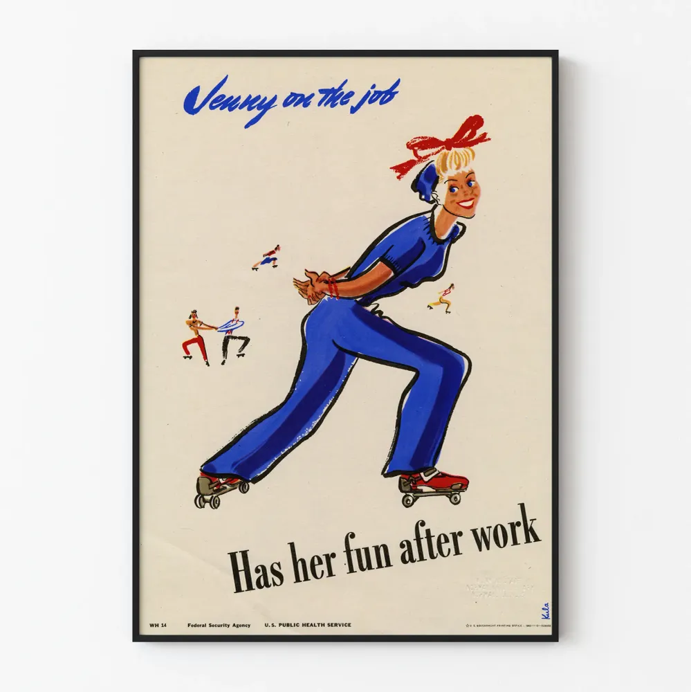 Affiche Vintage Jenny on Job en Patins à Roulettes