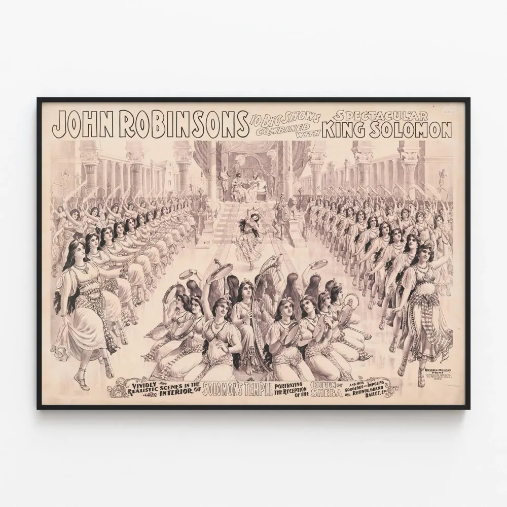 Affiche Vintage John Robinson's 10 Big Shows avec King Solomon - Décor Théâtral Ancien