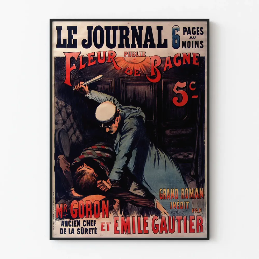 Affiche vintage Le Journal Fleur de Bagne Grand Roman