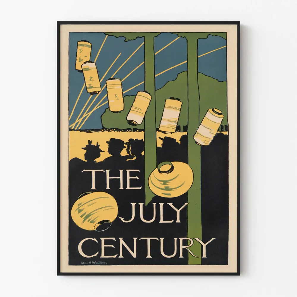Affiche vintage July Century avec lanternes décoratives