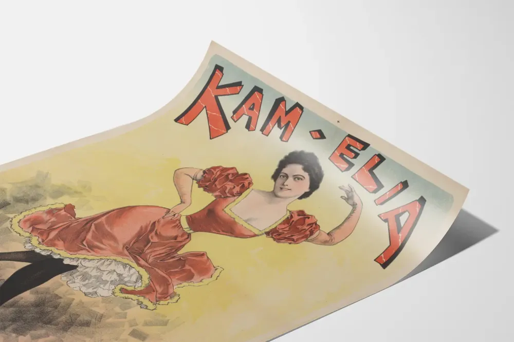 Affiche vintage Kam-Elia danseuse en robe rouge